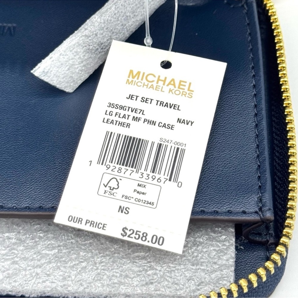 Michael Kors Large Jet Set Travel Flat MF Phone Case Wallet Navy Blue - Picture 8 of 8